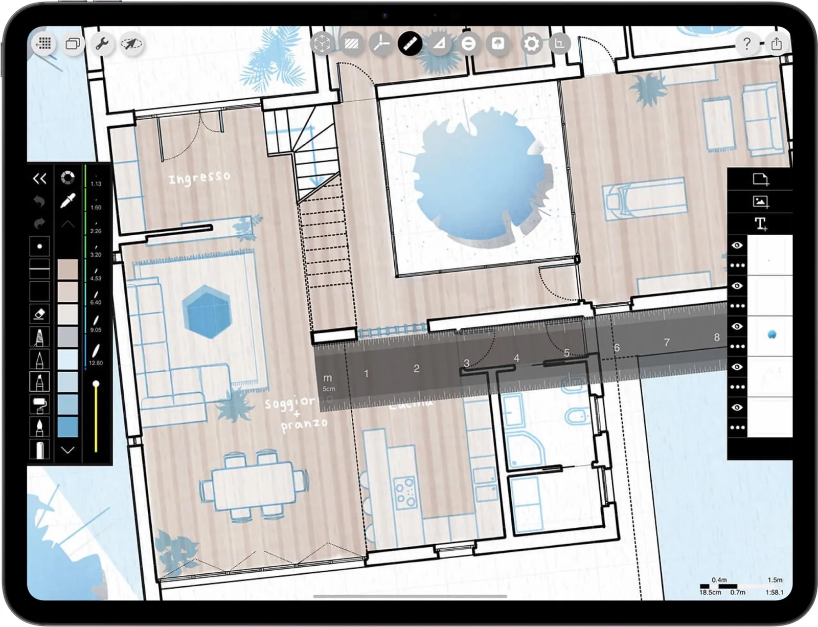 best App for architects _ iPad drawing for interior design _ house plan drawing